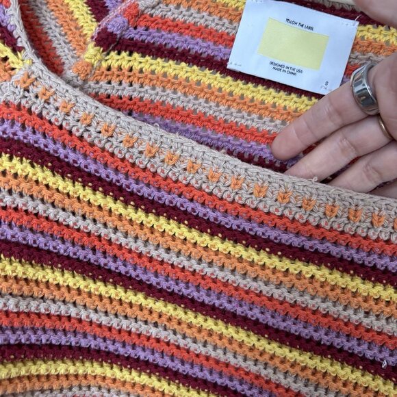 Yellow the Label Womens Crochet Sweater Top Cropped Sz SMALL Hippie Boho Rainbow - Picture 3 of 14
